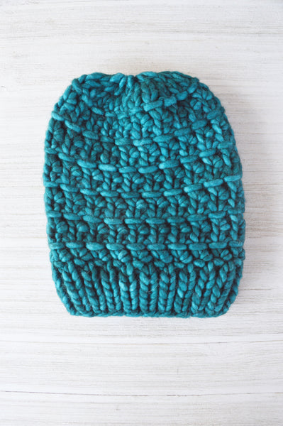 Teal Feathers Beth Luxury Knit Beanie